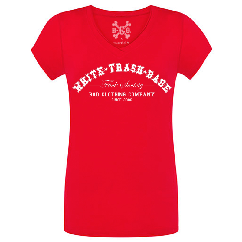 White Trash Babe - Fuck Society, V-Neck Girls Tee, rot / red