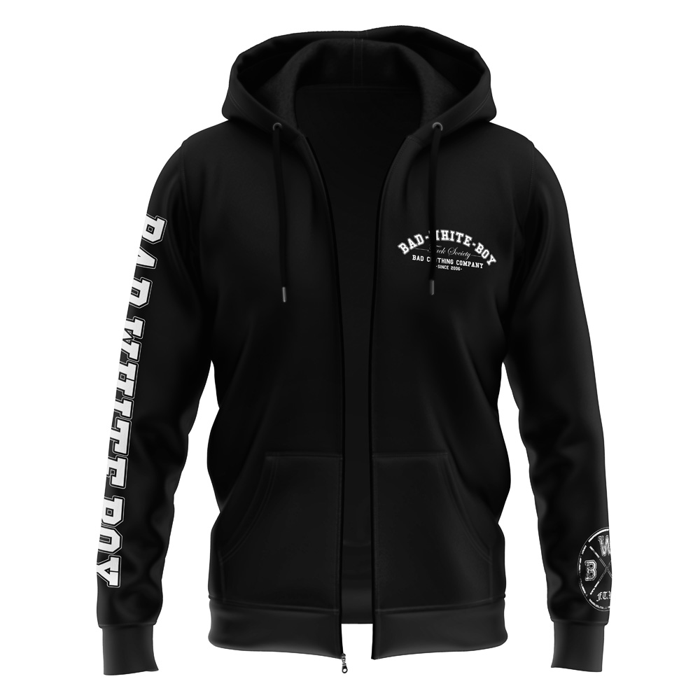 Bad White Boy - Fuck Society, Kapu-Zippjacke / Zipp-Hoody schwarz / black